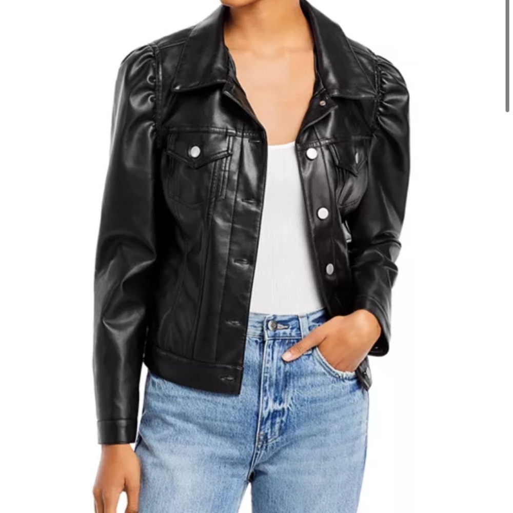 Truth Aqua Puff Sleeve Faux Leather Jacket